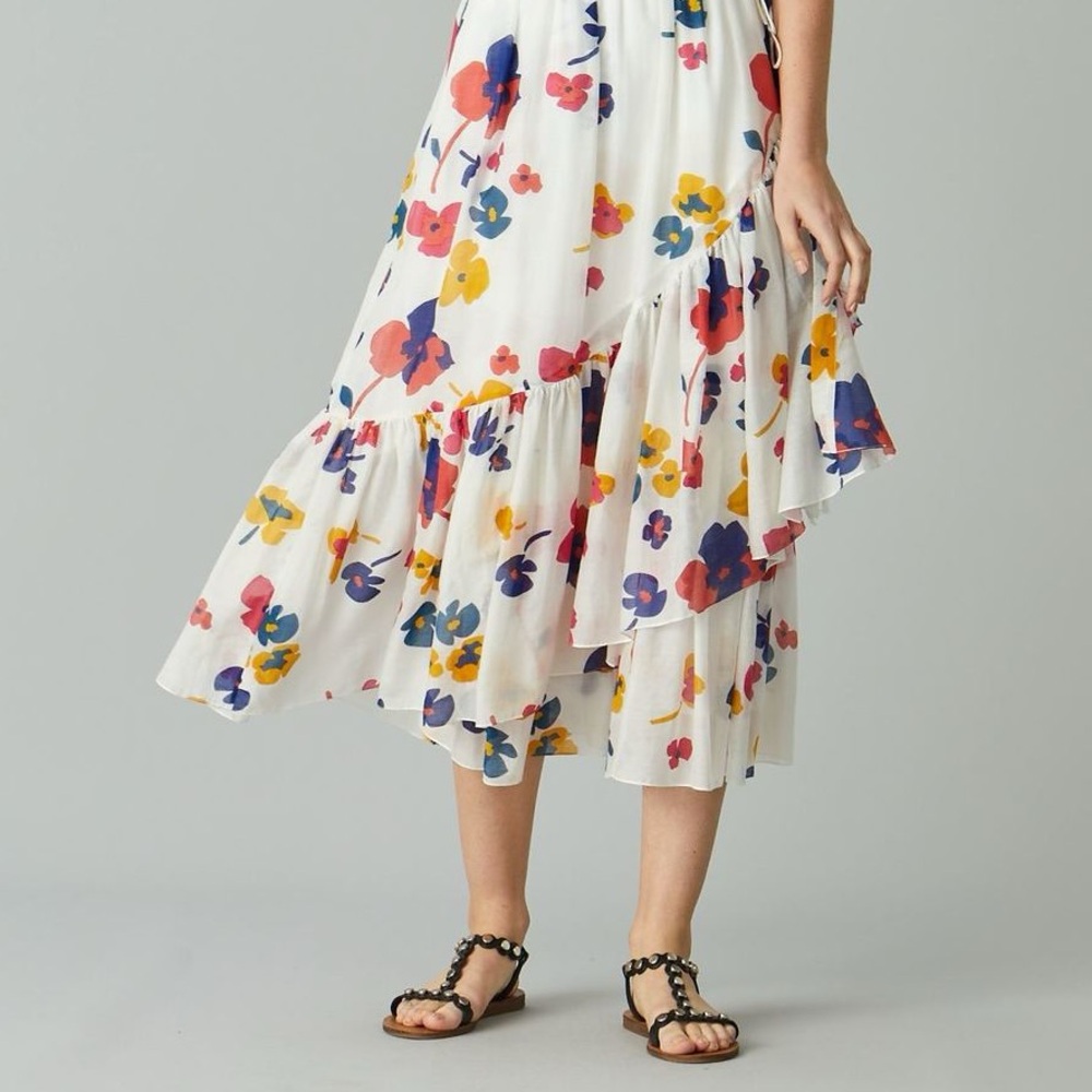 Megan Park Size 00 Silk Floral Poppy Midi Dress